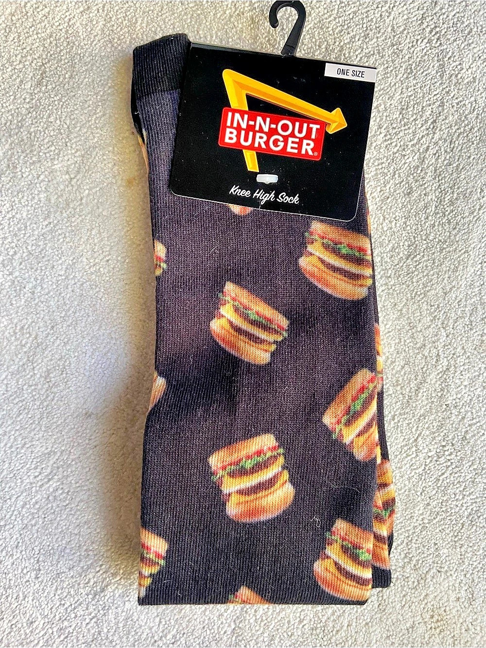 In-N-Out Burger Double-Double Burger Print Knee High Socks NWT